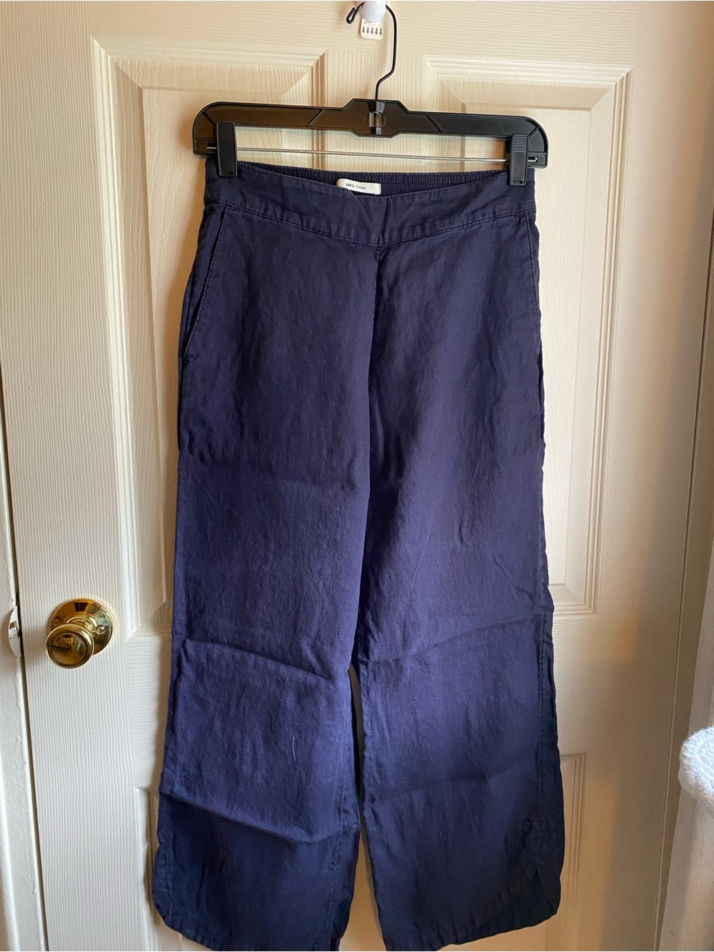 Rachel Zoe Deep Navy Elastic Waist Linen Pants with Pockets